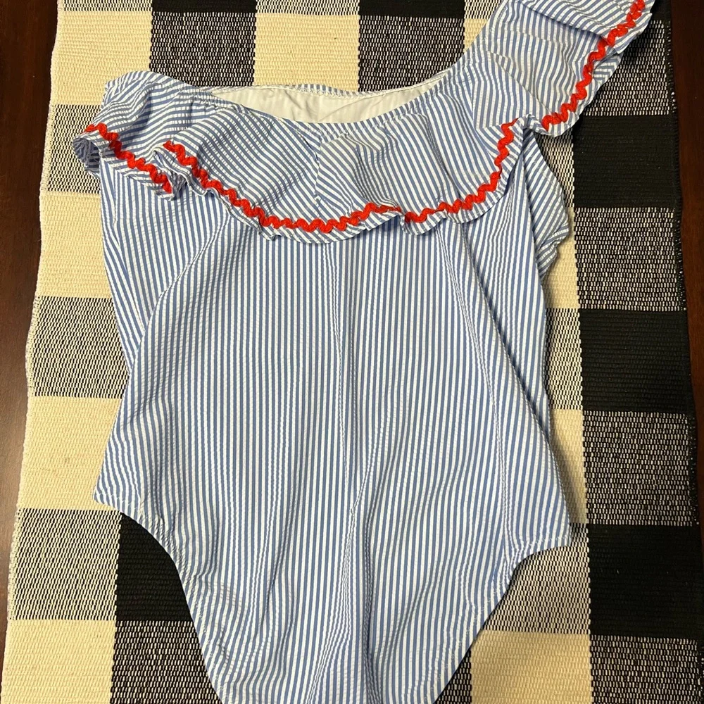 New J. Crew Blue and White Striped One-Shoulder Swimsuit! Too big for me! - Picture 9 of 11